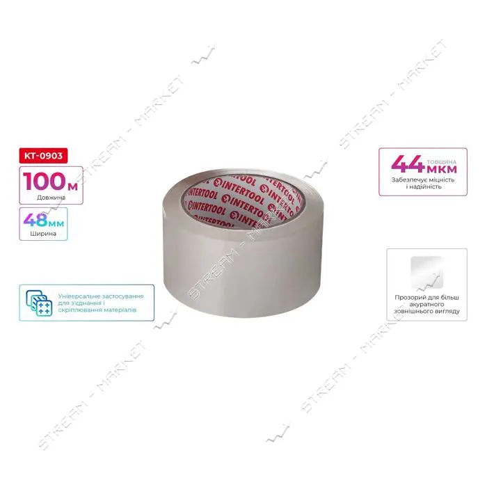 Скотч Intertool KT-0903 52мкм 48мм 100м прозрачный                                                  
