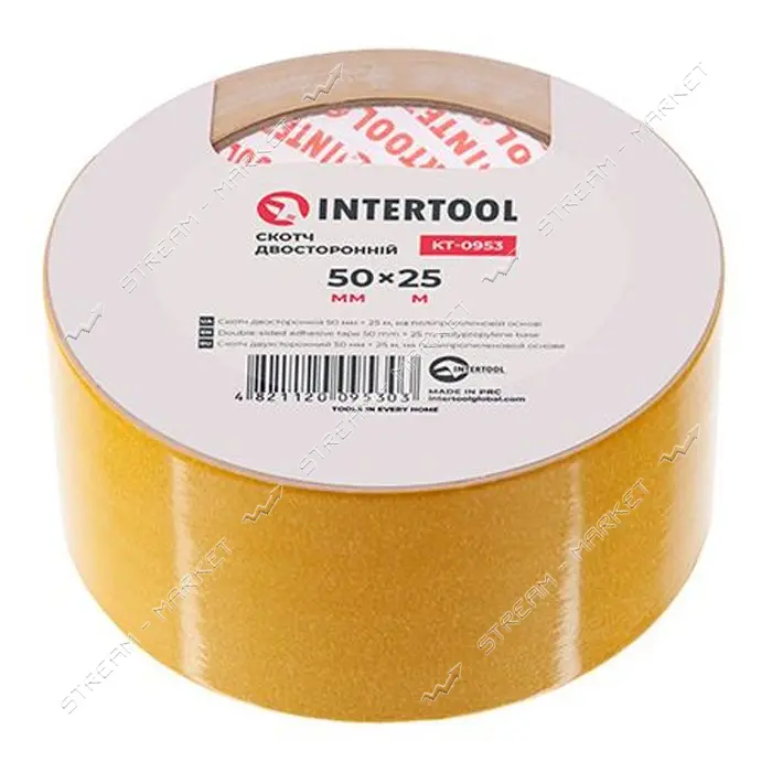 Скотч двухсторонний Intertool KT-0953 на полипропиленовой основе 50мм 25м                           