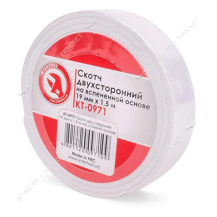 Скотч двухсторонний Intertool KT-0971 на вспененнной основе 19мм 1.5м