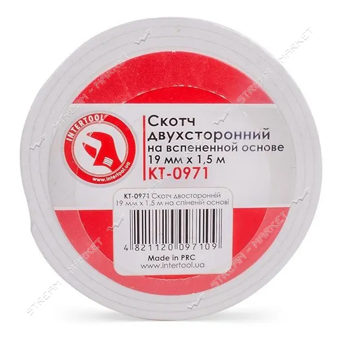 Скотч двухсторонний Intertool KT-0971 на вспененнной основе 19мм 1.5м