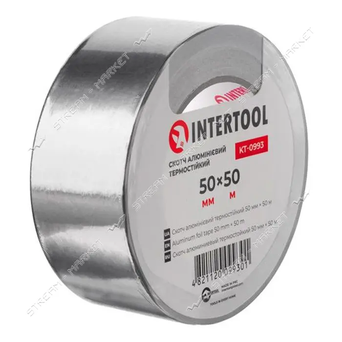 Скотч алюминиевый Intertool KT-0993 термостойкий 50мм 50м