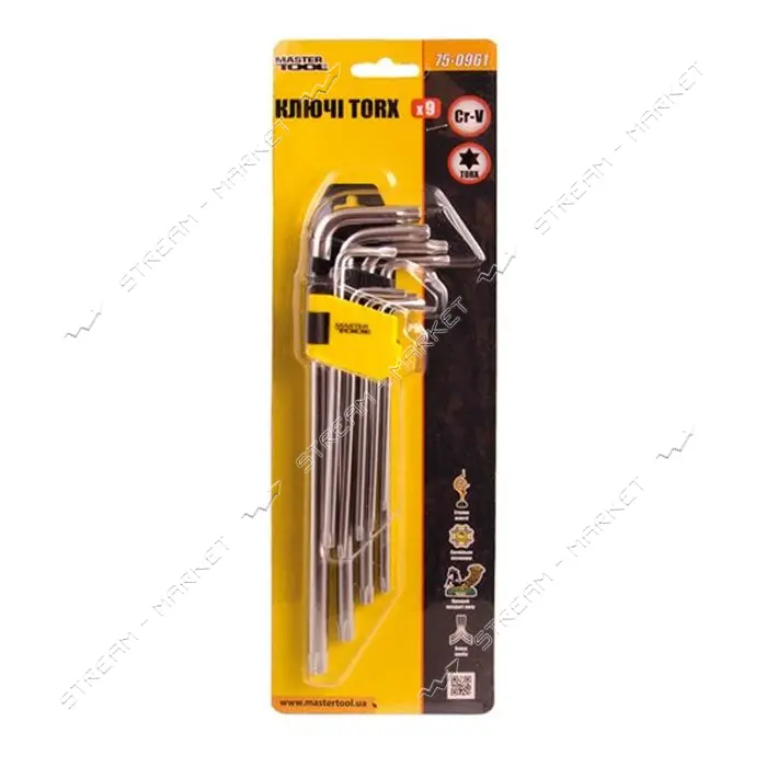 Ключи шестигранные Mastertool 75-0961 Torx CrV длинные T10-T50 L90-227мм 9шт