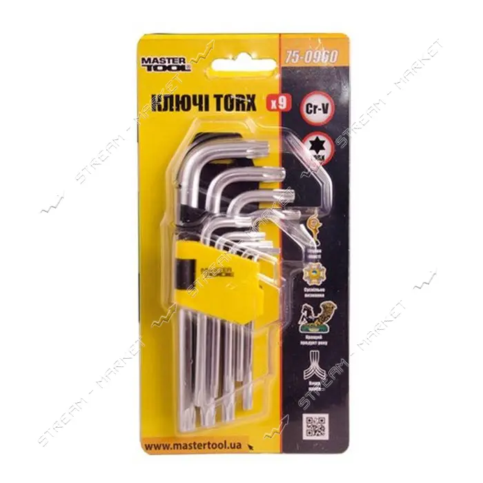 Ключи шестигранные Mastertool 75-0960 Torx CrV короткие T10-T50 L55-133мм 9шт