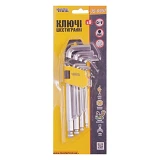 Ключи шестигранные Mastertool 75-0957 CrV с шарообразным наконечником 1.5-10мм L74-172мм 9шт        