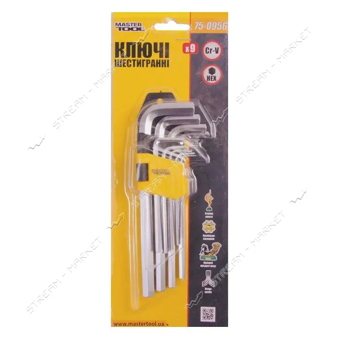 Ключи шестигранные Mastertool 75-0956 CrV удлиненные 1.5-10мм L74-172мм 9шт