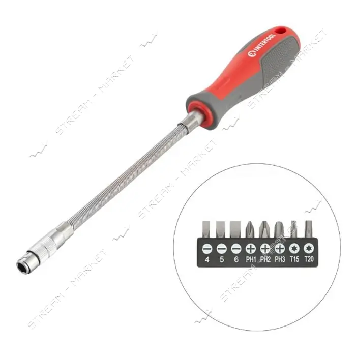 Отвертка с гибким удлинителем и комплектом насадок Intertool VT-3342 9шт                            