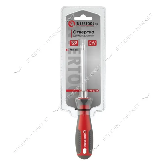 Отвертка двухсторонняя Intertool VT-3344 100мм PH2 SL6мм                                            