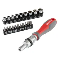 Отвертка реверсионная с карданом и комплектом насадок Intertool VT-3360 21шт                        