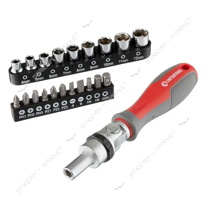 Отвертка реверсионная с карданом и комплектом насадок Intertool VT-3360 21шт                        