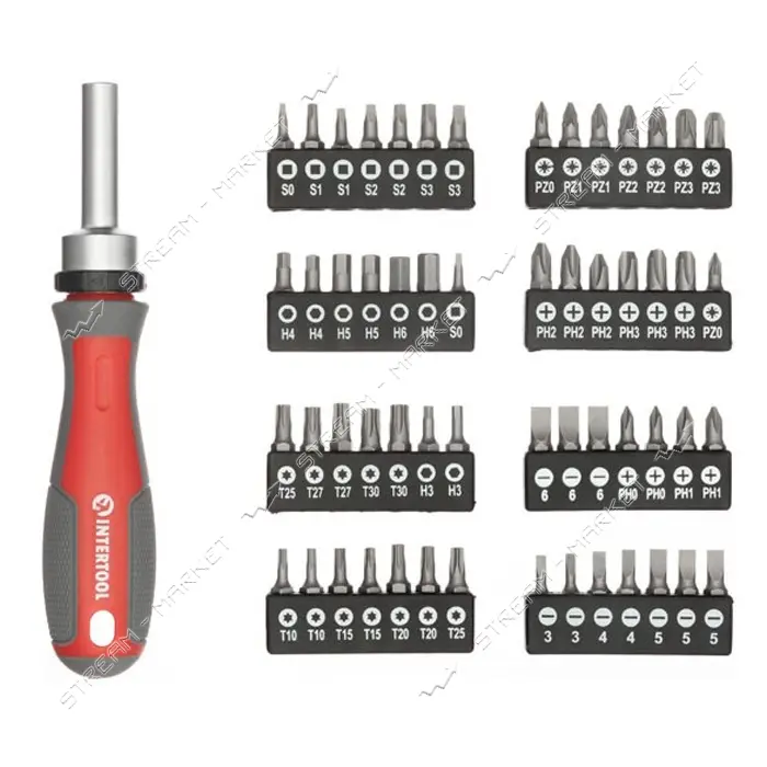 Отвертка реверсионная с комплектом насадок Intertool VT-3361 57шт