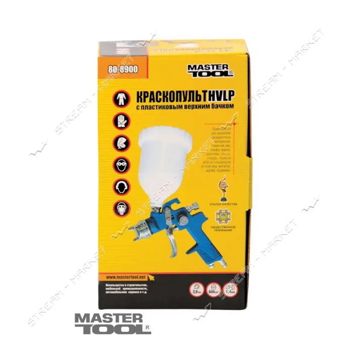 Краскопульт Mastertool 80-8900 HVLP ВБ d1.4мм 170-260л/мин 2-3.5бар пластик