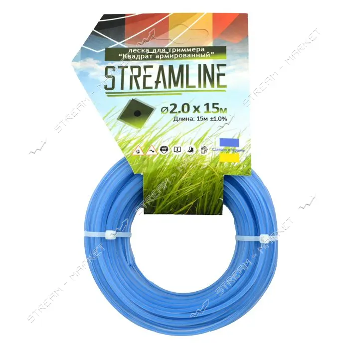 Леска для триммера Streamline с кордом 2мм 15м квадрат                                              