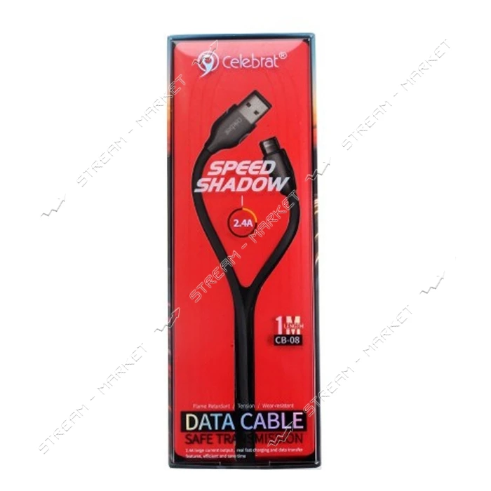 Кабель Celebrat CB-08i opp bag USB Lightning 2.4А 1м черный