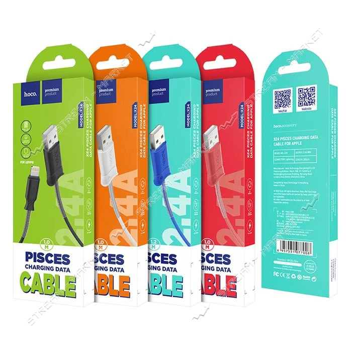 Кабель Hoco X24 USB Lightning 1м белый