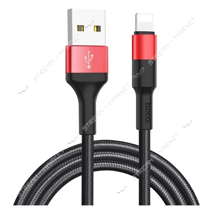 Кабель Hoco X26 USB Lightning 1м черный с красным