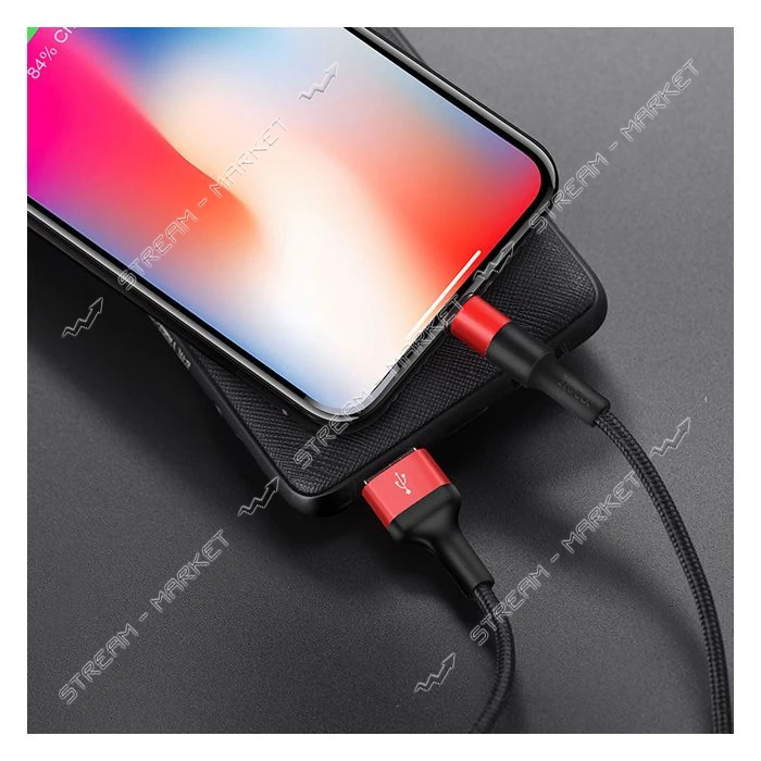 Кабель Hoco X26 USB Lightning 1м черный с красным