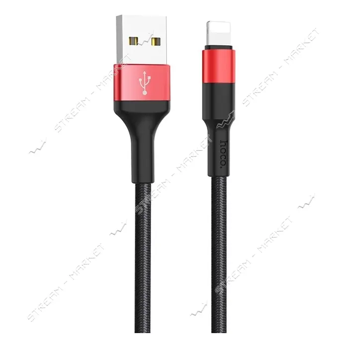 Кабель Hoco X26 USB Lightning 1м черный с красным