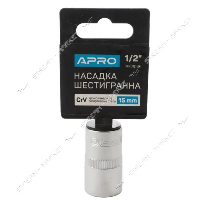 Насадка шестигранная Apro 252715 CrV 1/2" 15мм                                                      