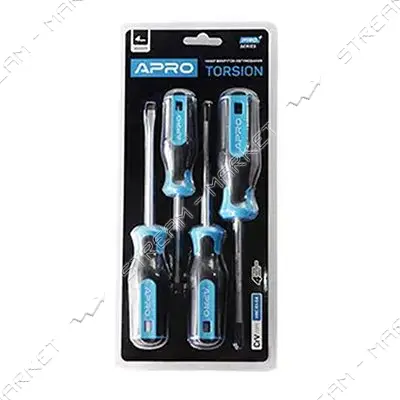 Набор отверток Apro 302221 обрезиненных 4шт CrV PH2х100 PH1х100 SL5х100 SL3х75                      
