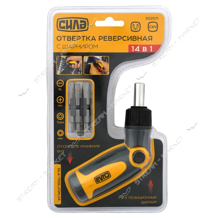 Отвертка реверсивная с изломом Сила 302011 12 бит CrV
