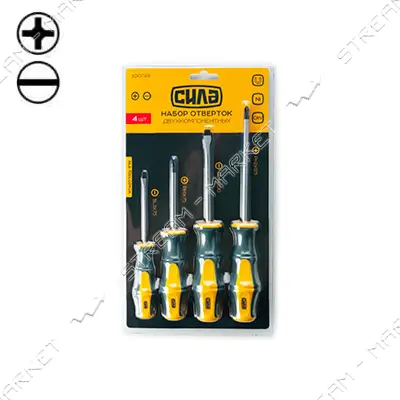 Набор отверток двухкомпонентных Сила 300748 CrV SL 3x75.6x100 PH 1x75.2x125 4шт