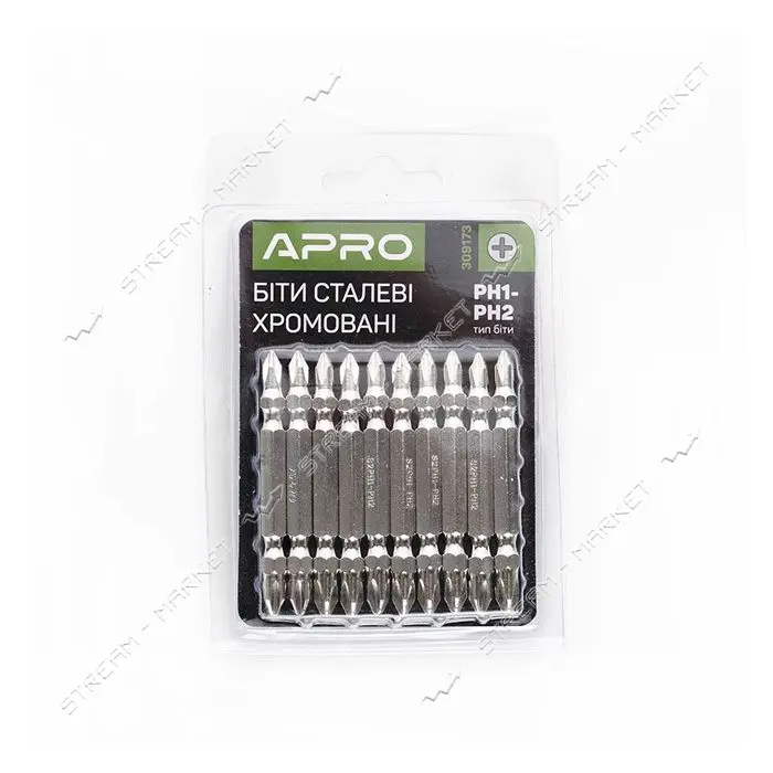 Бита 2-х сторонняя Apro 309173 РН1-РН2x65мм 10шт хром                                               
