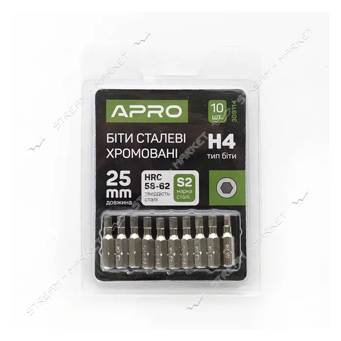 Бита Apro 309114 Н4x25мм 10шт хром