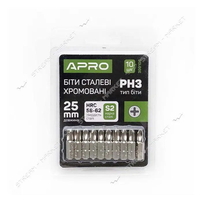 Бита Apro 309106 РН3x25мм 10шт хром