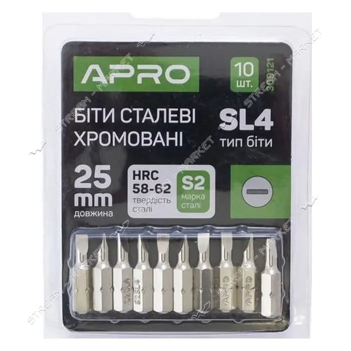 Бита Apro 309121 SL4x25мм 10шт хром                                                                 