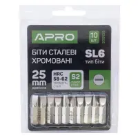 Бита Apro 309125 SL6x25мм 10шт хром                                                                 