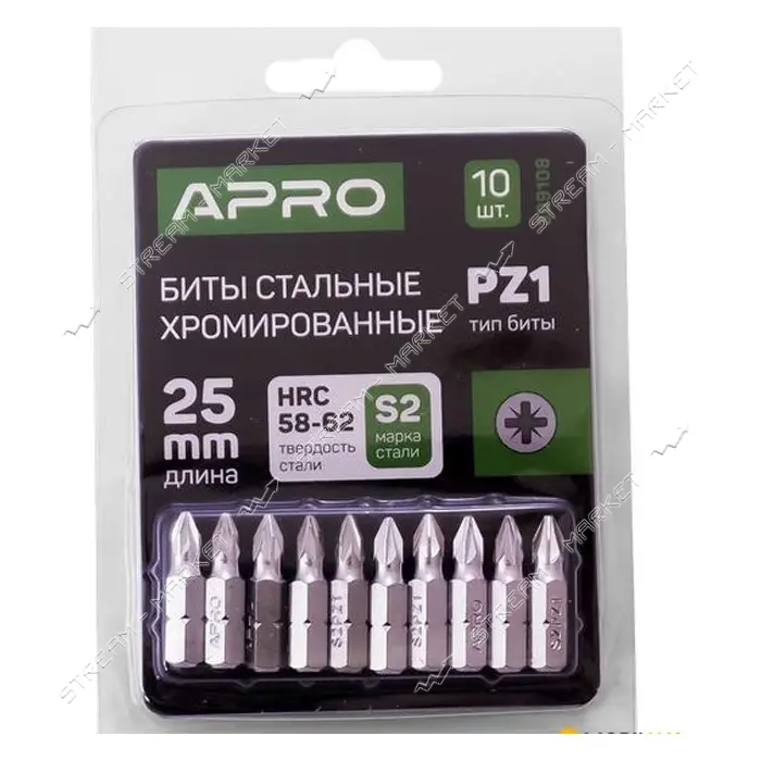 Бита Apro 309108 РZ1x25мм 10шт хром