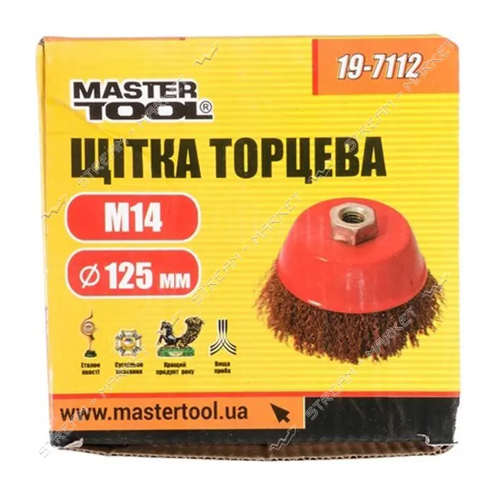 Щетка торцевая из латунированной рифленой проволоки Mastertool 19-7112 D125 М14