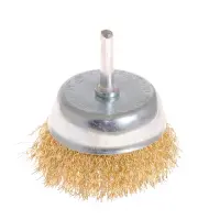 Щетка торцевая из латунированной рифленой проволоки Mastertool 19-7407 d75мм со стержнем 1/4"       
