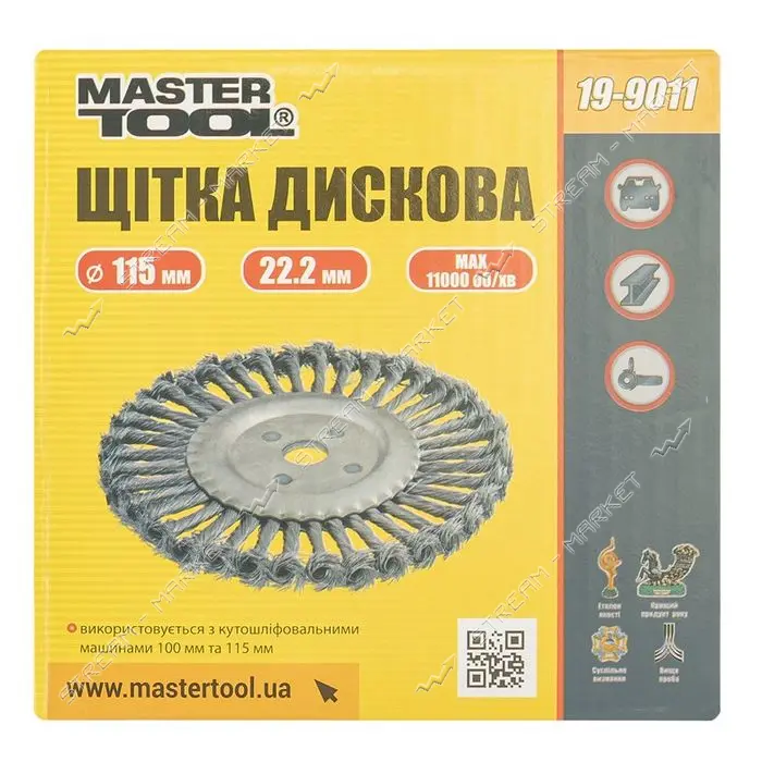 Щетка дисковая из плетеной проволоки Mastertool 19-9011 D115x22.2мм                                 