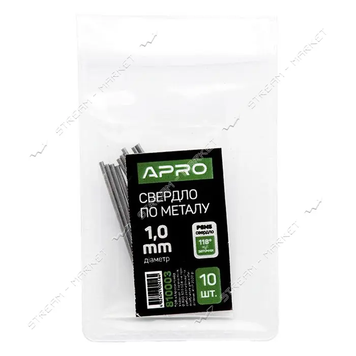 Сверло по металлу Apro 810003 Р6М5 1.0мм