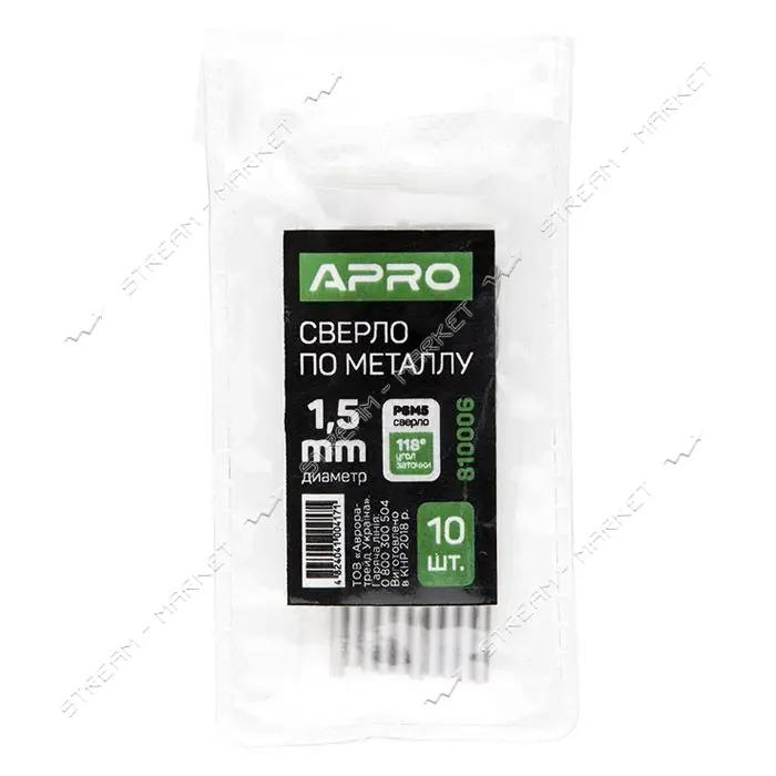 Сверло по металлу Apro 810006 Р6М5 1.5мм                                                            