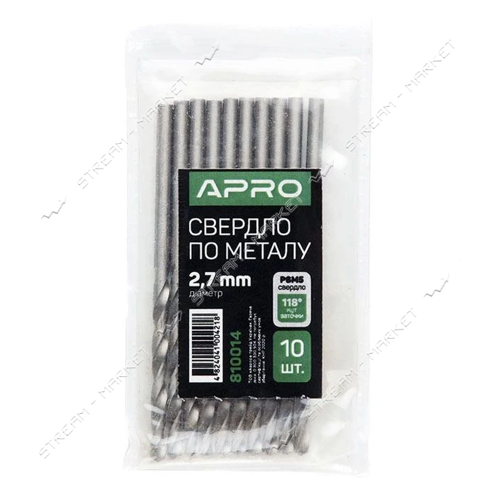 Сверло по металлу Apro 810014 Р6М5 2.7мм