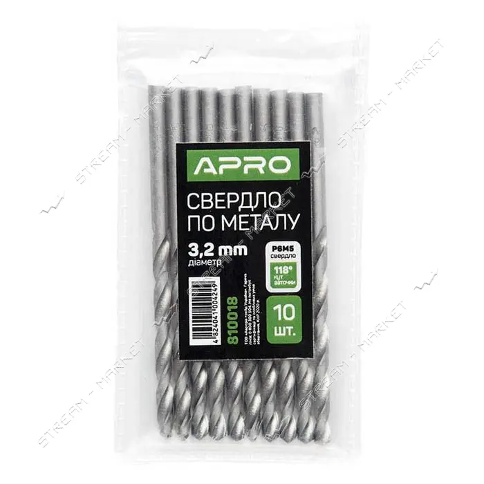 Сверло по металлу Apro 810018 Р6М5 3.2мм