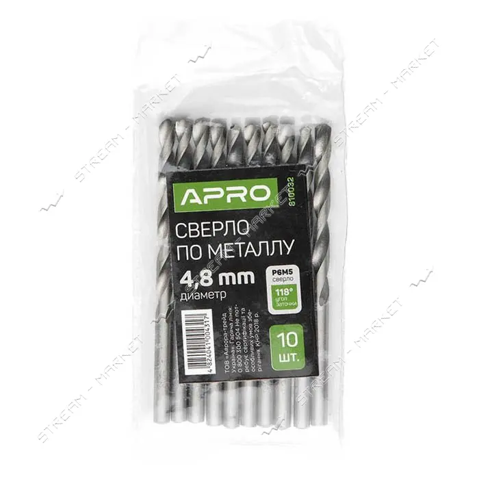 Сверло по металлу Apro 810032 Р6М5 4.8мм