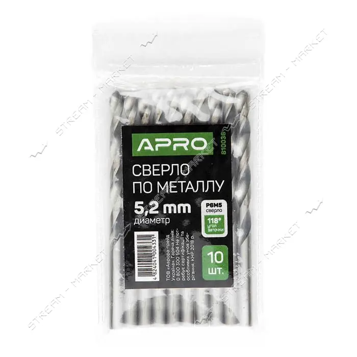 Сверло по металлу Apro 810036 Р6М5 5.2мм