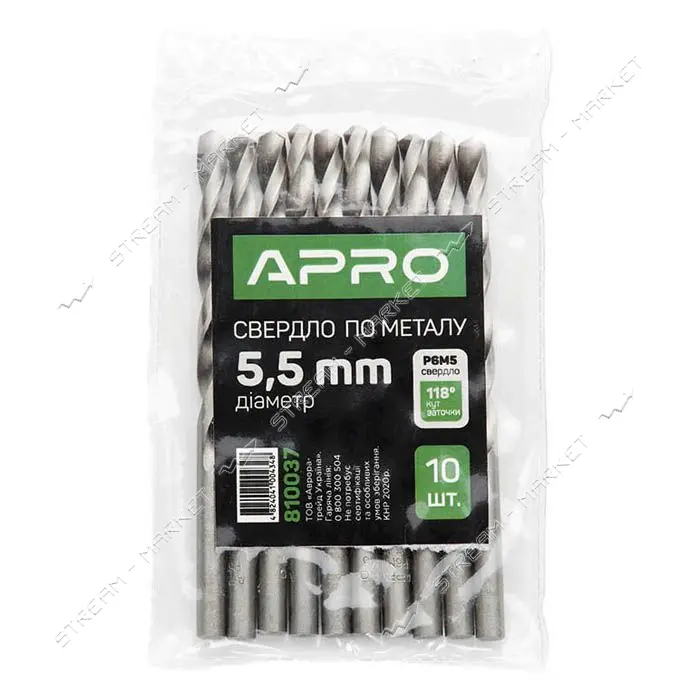 Сверло по металлу Apro 810037 Р6М5 5.5мм