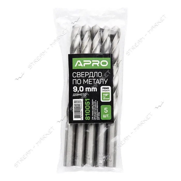 Сверло по металлу Apro 810051 Р6М5 9.0мм
