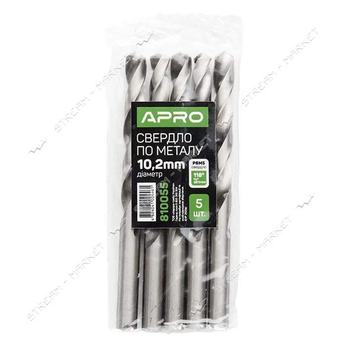 Сверло по металлу Apro 810055 Р6М5 10.2мм                                                           