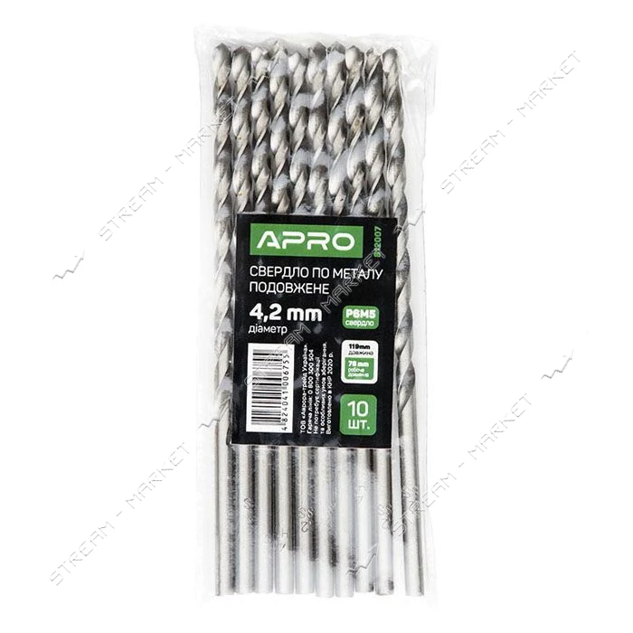 Сверло по металлу Apro 812007 Р6М5 удлиненное 4.2мм