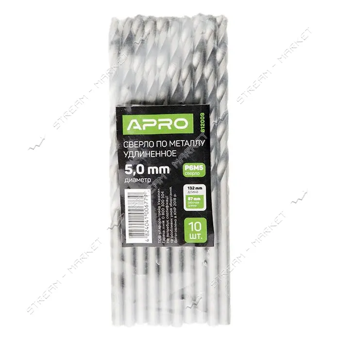 Сверло по металлу Apro 812009 Р6М5 удлиненное 5.0мм                                                 
