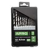Набор сверл по металлу Apro 810201 Р6М5 1.5-6.5 мм 13 шт                                            