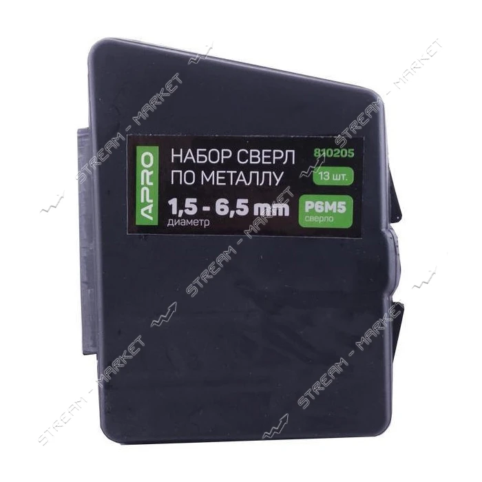 Набор сверл по металлу Apro 810205 Р6М5 1.5-6.5 мм 13 шт
