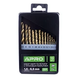 Набор сверл по металлу Apro 810206 Р6М5 1.5-6.5 мм 13 шт                                            