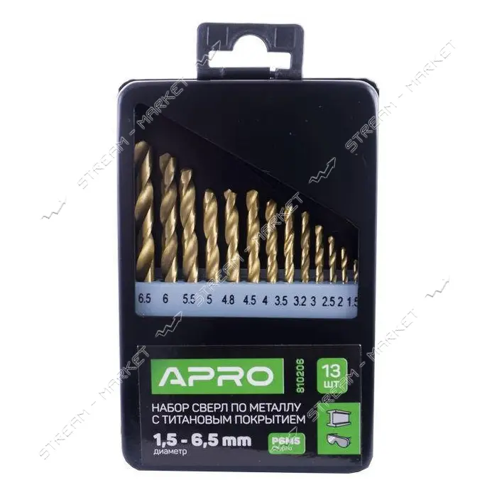 Набор сверл по металлу Apro 810206 Р6М5 1.5-6.5 мм 13 шт                                            