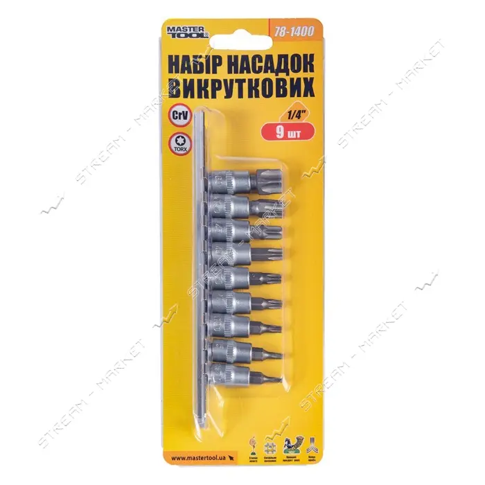 Набор насадок отверточных Master-Tool 78-1400 CRV 1/4" TORX Т10 15 20 27 30 40 45 50 60 9шт